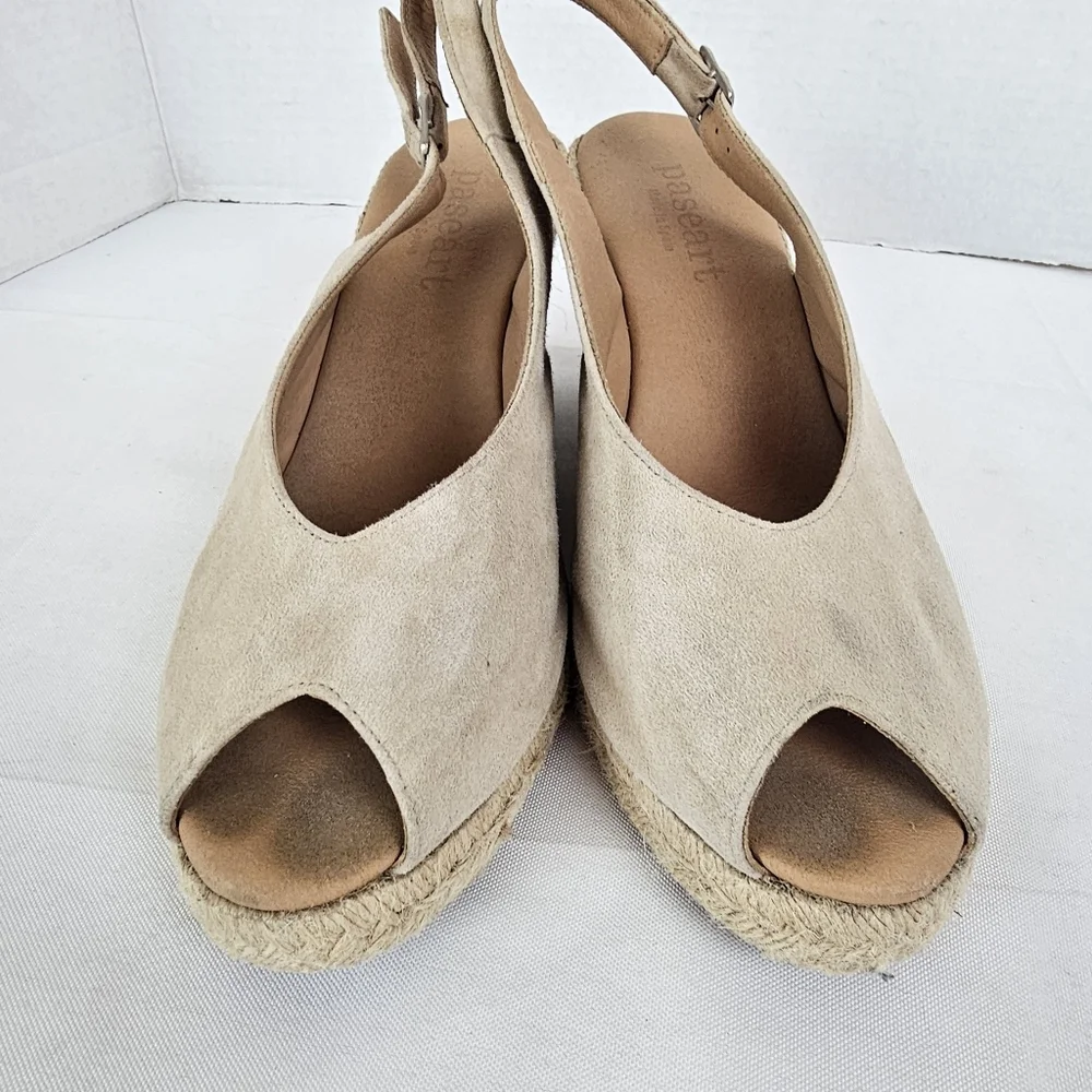Paseart Spain Beige Suede Espadrille Wedge Slingback Sandals Size 40 US 9-9.5